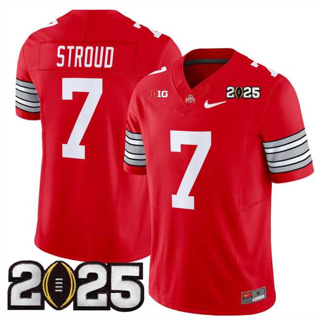 Mens Ohio State Buckeyes #7 C.J. Stroud Red 2025 CFP Final Patch F.U.S.E. Vapor Limited Stitched Football Jersey